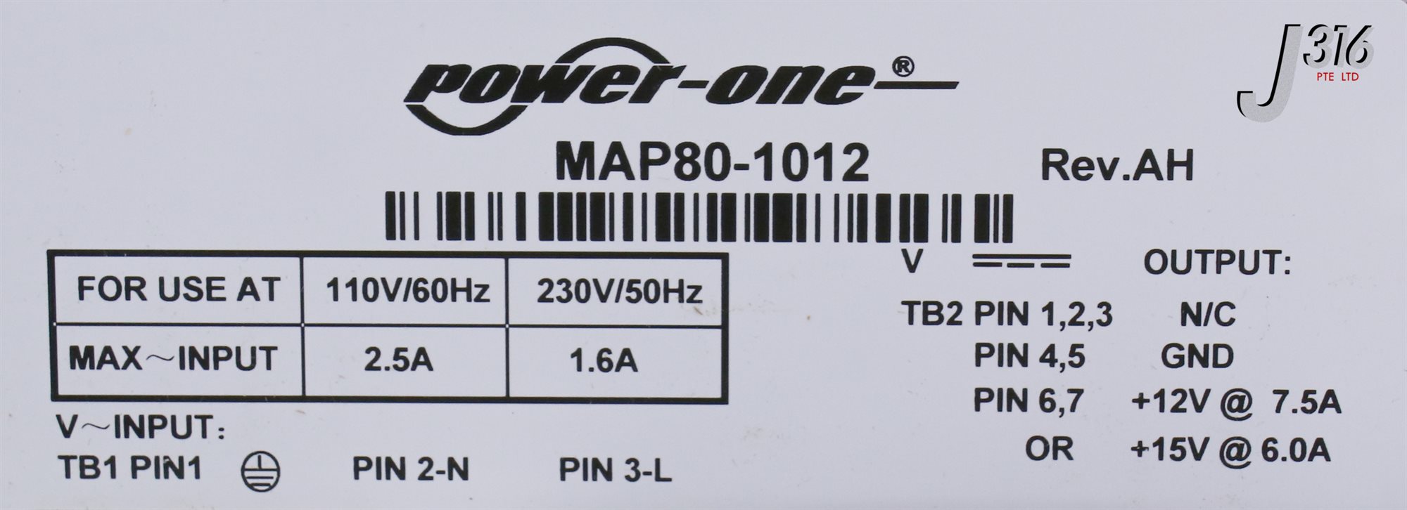 24577 POWER ONE POWER SUPPLY, I/P: 110~230V, O/P: 12V (NEW) MAP80